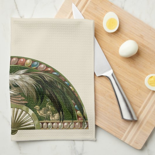 イースターエッグとニワトリ、ヴィンテージアールヌーボー キッチンタオル (四つ折り)