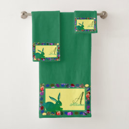 イースターエッグとバニーモノグラムバスタオルセット バスタオルセット