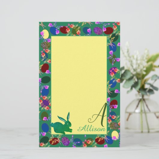 イースターエッグとバニーモノグラム 便箋 (スタンド正面)