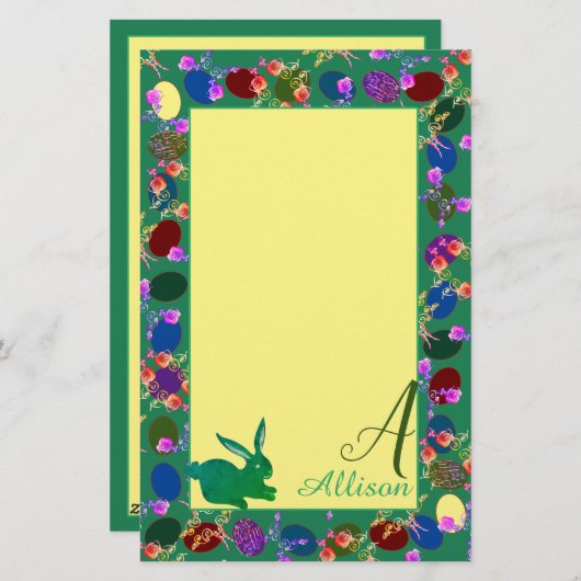 イースターエッグとバニーモノグラム 便箋 (正面/裏面)