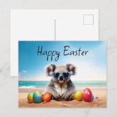 イースターエッグとビーチのコアラハッピーイースター シーズンポストカード (正面/裏面)