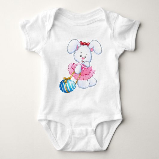 イースターエッグとピンクと白のイースターバニーウサギ ベビーボディスーツ (正面)