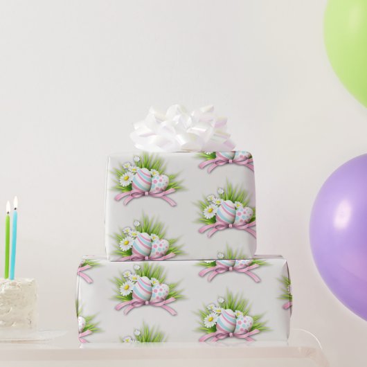 イースターエッグとピンクリボン ラッピングペーパー (パーティーギフト)