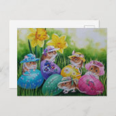 イースターエッグとフィールドネズミウォーターカラーアート ポストカード (正面/裏面)