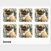イースターエッグとペキニーズの犬 ホリデー スクエアシール (シート)