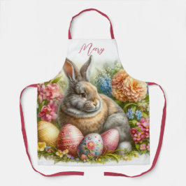イースターエッグとホリデーラビットのプリントが全面に エプロン