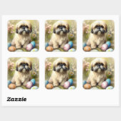 イースターエッグとラサ・アプソの犬 ホリデー スクエアシール (シート)