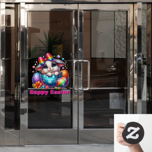 イースターエッグと卵殻カラフルのバニー ウィンドウサイン (オフィスドア)