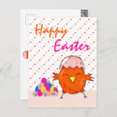 イースターエッグと可愛い雛ハートハッピーイースター シーズンポストカード (正面/裏面)