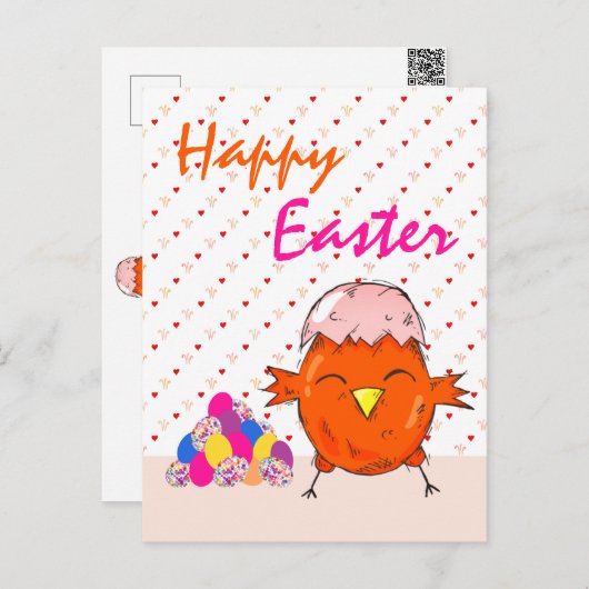イースターエッグと可愛い雛ハートハッピーイースター シーズンポストカード (正面/裏面)