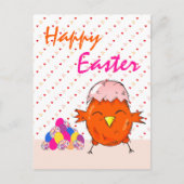 イースターエッグと可愛い雛ハートハッピーイースター シーズンポストカード (正面)