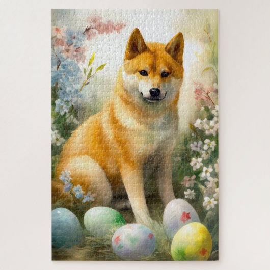 イースターエッグと柴犬の休日デザイン ジグソーパズル (縦)