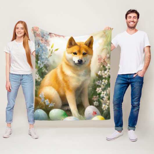 イースターエッグと柴犬の休日デザイン フリースブランケット (インサイチュ)