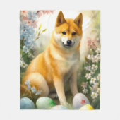 イースターエッグと柴犬の休日デザイン フリースブランケット (正面)