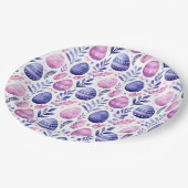 イースターエッグと葉のパターン薄紫PInk紫 ペーパープレート (アングル)