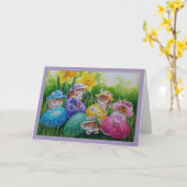 イースターエッグと野ねずみの水彩画アートカード カード (黄色い花)