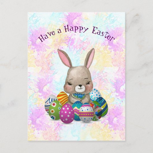 イースターエッグによって囲まれるイースターのウサギ シーズンポストカード (正面)