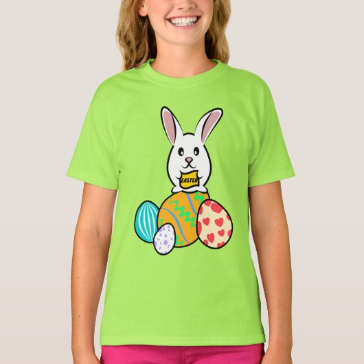 イースターエッグにバナーを持つイースターウサギ Tシャツ (正面)