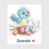 イースターエッグのある枝に青い鳥 シール (シート)