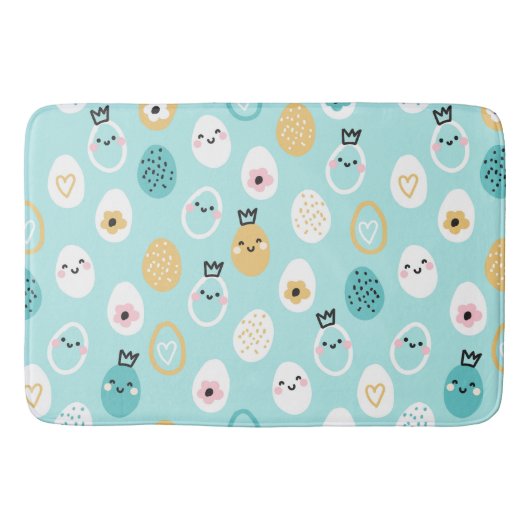 イースターエッグのかわいいパターン デザイン パステルカラー イエロー ピンク グリーン バスマット (正面)