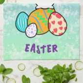 イースターエッグのイースターウサギ キッチンタオル (折り畳み)