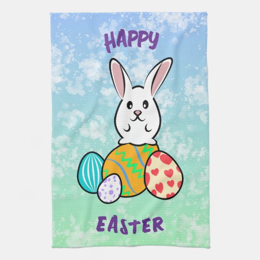 イースターエッグのイースターウサギ キッチンタオル (縦)