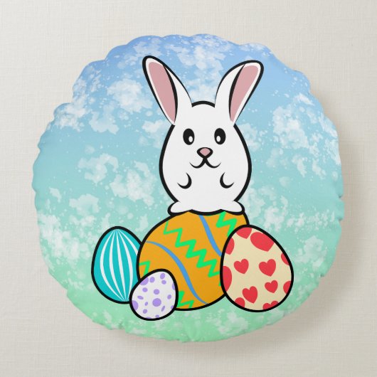 イースターエッグのイースターウサギ ラウンドクッション (正面)