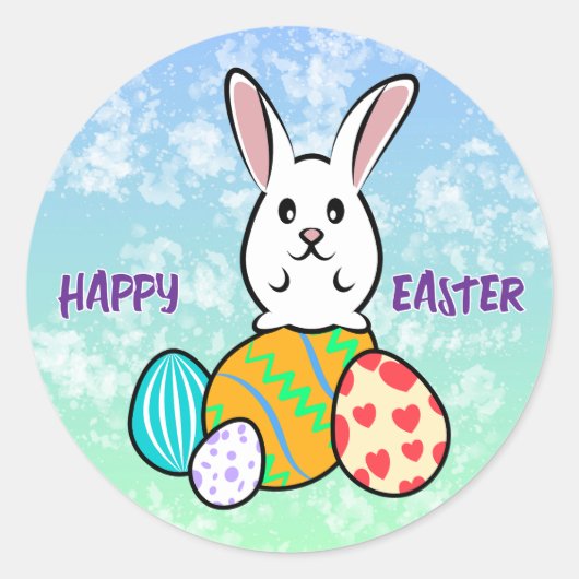 イースターエッグのイースターウサギ ラウンドシール (正面)