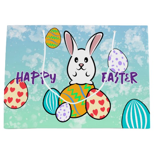イースターエッグのイースターウサギ ラージペーパーバッグ (正面)