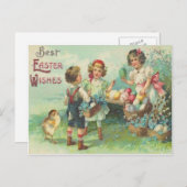 イースターエッグのイースターカードを持つヴィンテージの子供 シーズンポストカード (正面/裏面)
