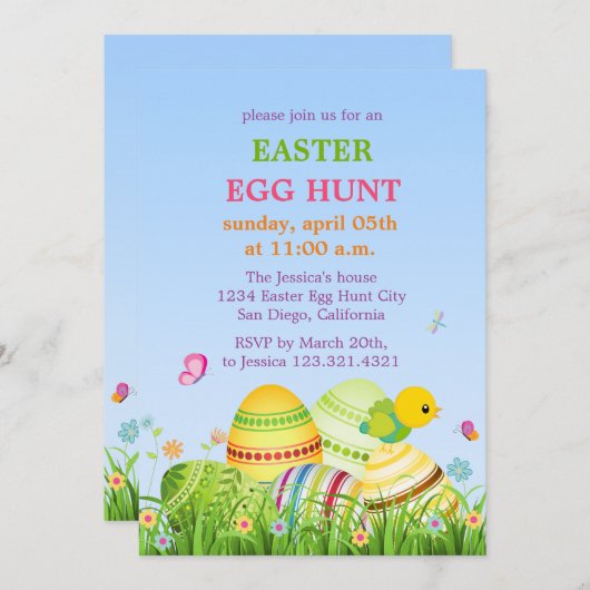 イースターエッグのイースターパーティの招待状 招待状 (正面/裏面)