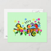 イースターエッグのカートのTシャツおよびギフトを持つひよこ シーズンポストカード (正面/裏面)