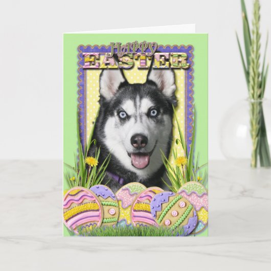 イースターエッグのクッキー-シベリアンハスキー シーズンカード (正面)