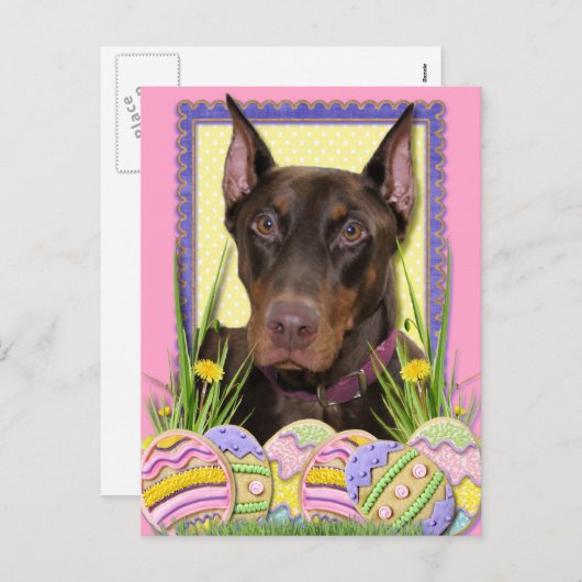 イースターエッグのクッキー-ドーベルマン犬 シーズンポストカード (正面/裏面)