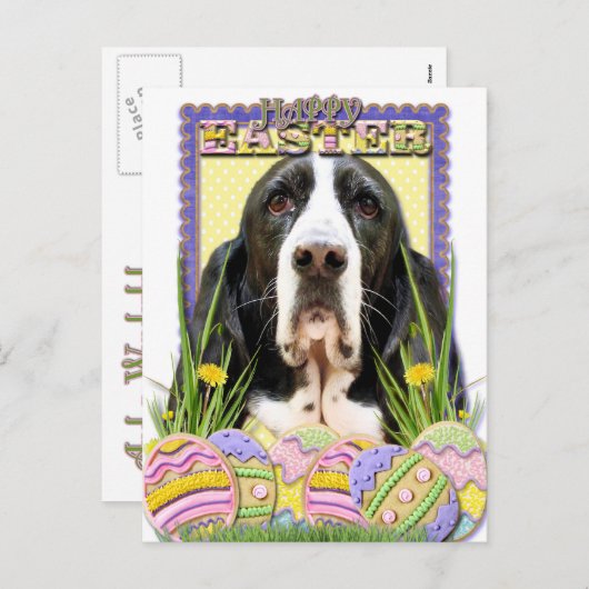 イースターエッグのクッキー-バセットハウンド-ジャスミン シーズンポストカード (正面/裏面)