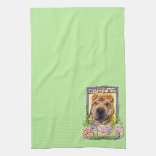 イースターエッグのクッキー- Shar Pei キッチンタオル (縦)