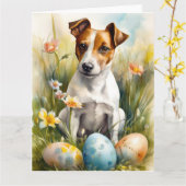 イースターエッグのジャック・ラッセル カード (黄色い花)