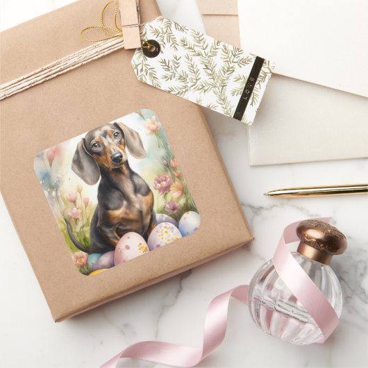 イースターエッグのダックスシュント スクエアシール (ギフト)