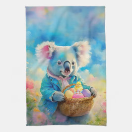 イースターエッグのバスケットを持つコアラ熊 キッチンタオル