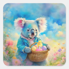 イースターエッグのバスケットを持つコアラ熊 スクエアシール