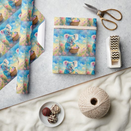 イースターエッグのバスケットを持つコアラ熊 ラッピングペーパー (クラフト)