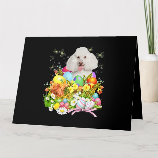イースターエッグのバスケットcooと白いプードルバニー犬 カード (正面)
