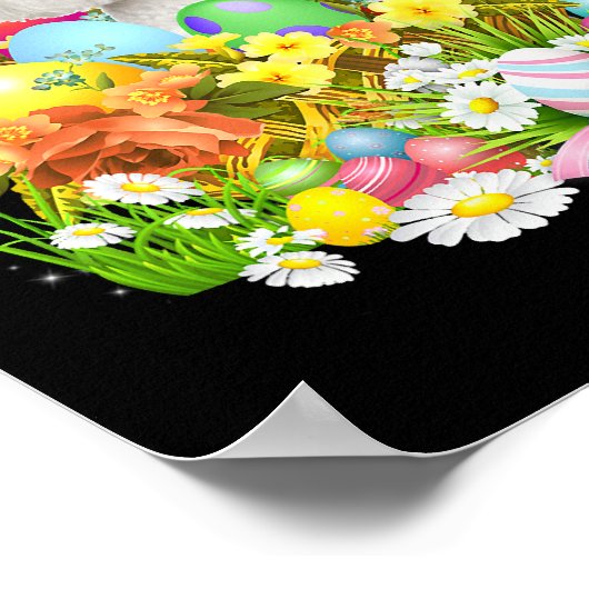 イースターエッグのバスケットcooと白いプードルバニー犬 ポスター (角)