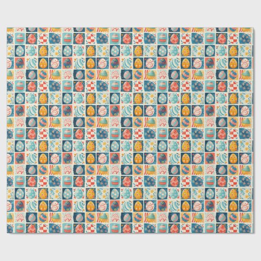 イースターエッグのパッチワークカラフル：ホリデーアート ラッピングペーパー (フラット)