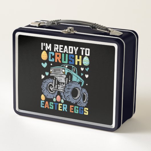イースターエッグのモンスタートラックをつぶす準備ができている メタルランチボックス (正面)