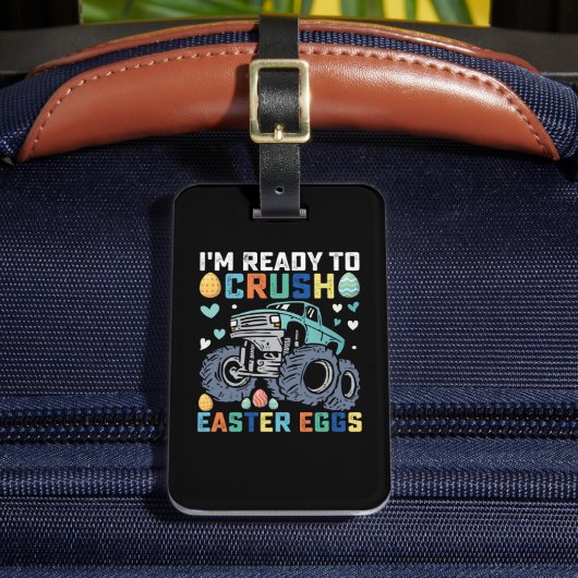 イースターエッグのモンスタートラックをつぶす準備ができている ラゲッジタグ (正面インサイチュ2)