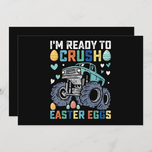 イースターエッグのモンスタートラックをつぶす準備ができている 招待状 (正面/裏面)