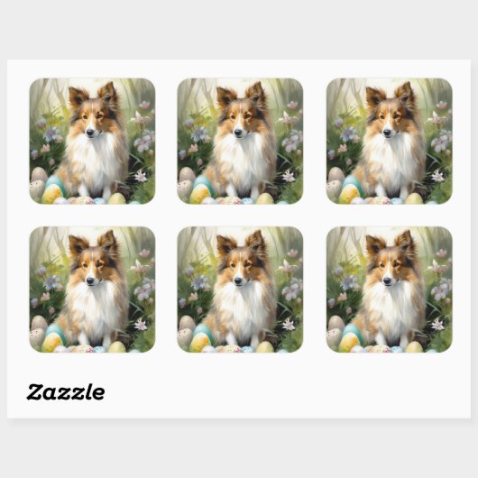 イースターエッグの休日とシェットランドシェプドッグ スクエアシール (シート)