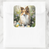 イースターエッグの休日とシェットランドシェプドッグ スクエアシール (バッグ)