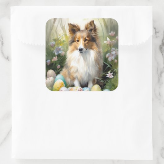 イースターエッグの休日とシェットランドシェプドッグ スクエアシール (バッグ)